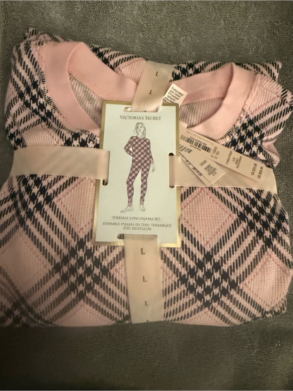 Victoria's Secret Pink & Black Plaid Thermal Pajama Set